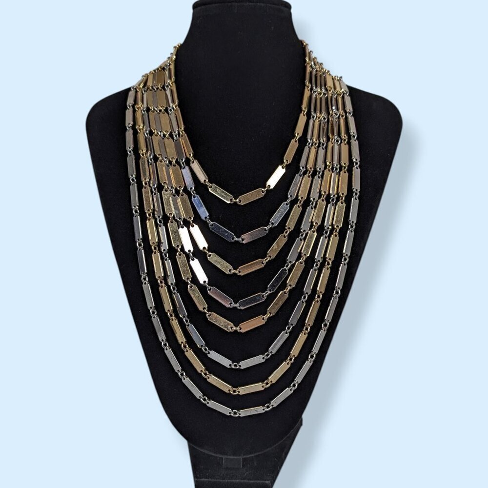 V. 8-Strand Metal Link Statement Necklace